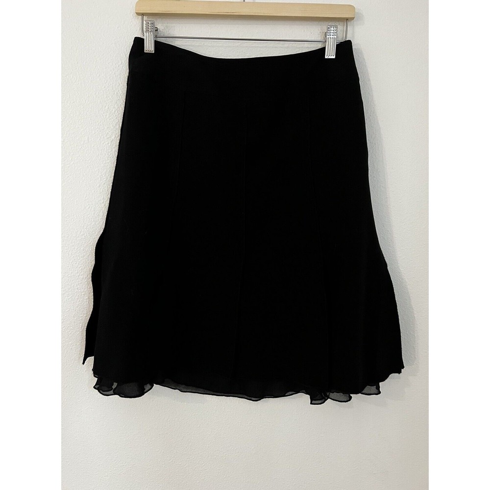 Sunny Leigh Black Fit Flare Ruffle Knee Length Skirt Size 8 Flowy Gothic Fairy